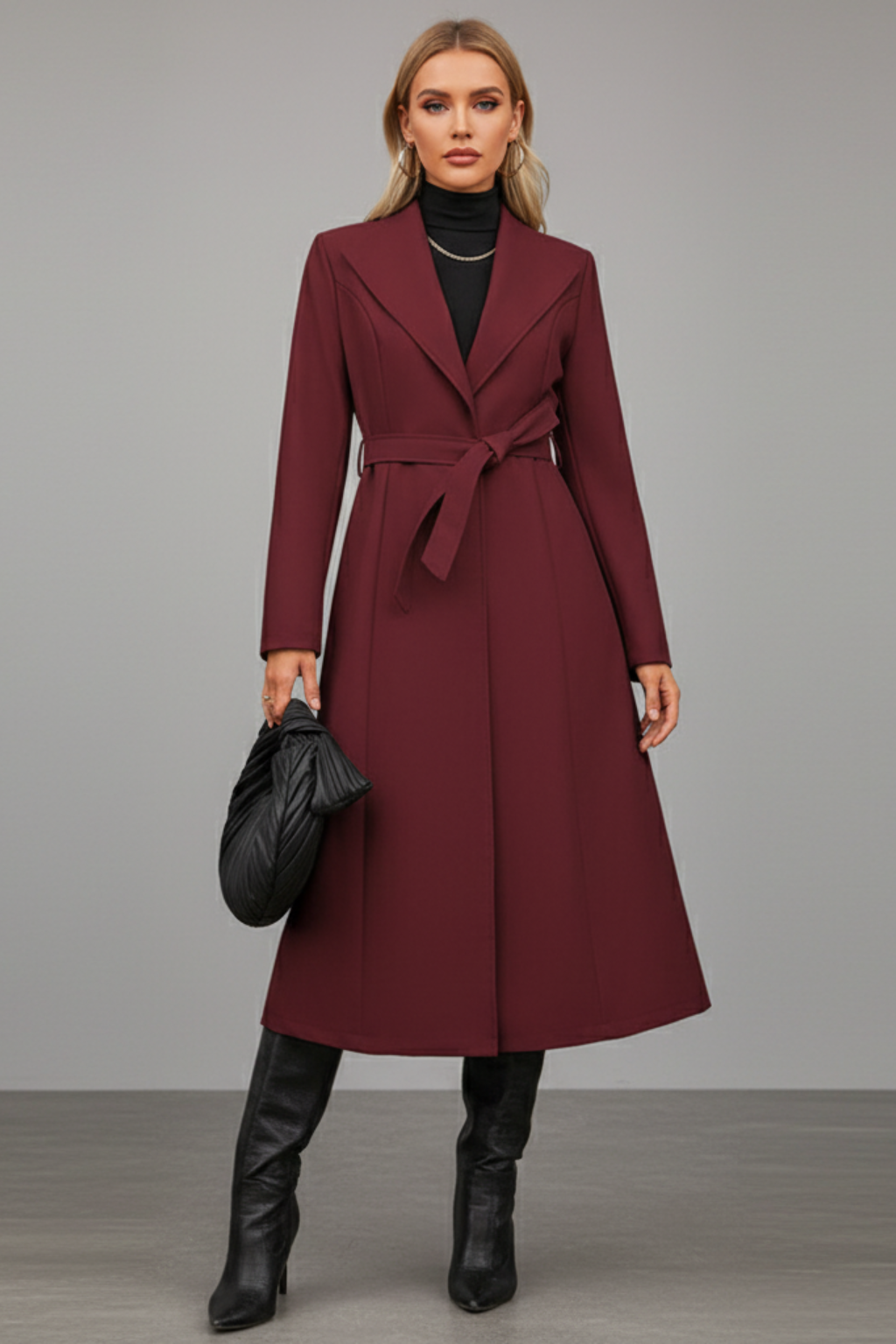 Cappotto lungo da donna con cintura