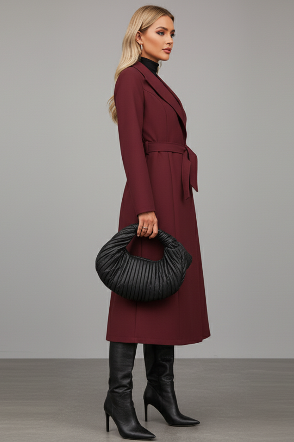 Cappotto lungo da donna con cintura