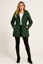 Giacca antipioggia lunga da donna con cappuccio