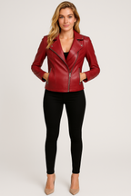 Giacca da Motociclista in Pelle da Donna Stile Moto Classico