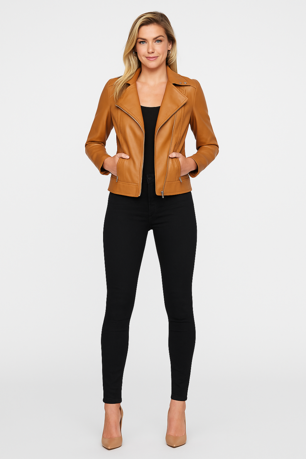 Giacca da Motociclista in Pelle da Donna Stile Moto Classico