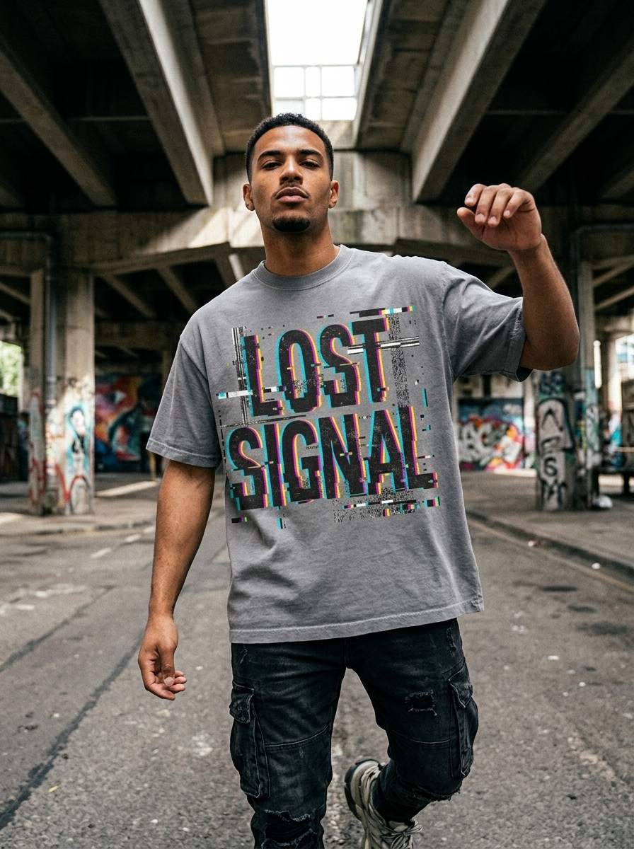T-Shirt Oversize Lost Signal - Indossata