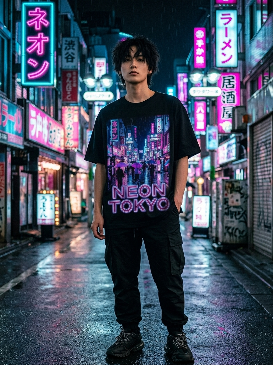 T-Shirt Oversize Neon Tokyo - Indossata
